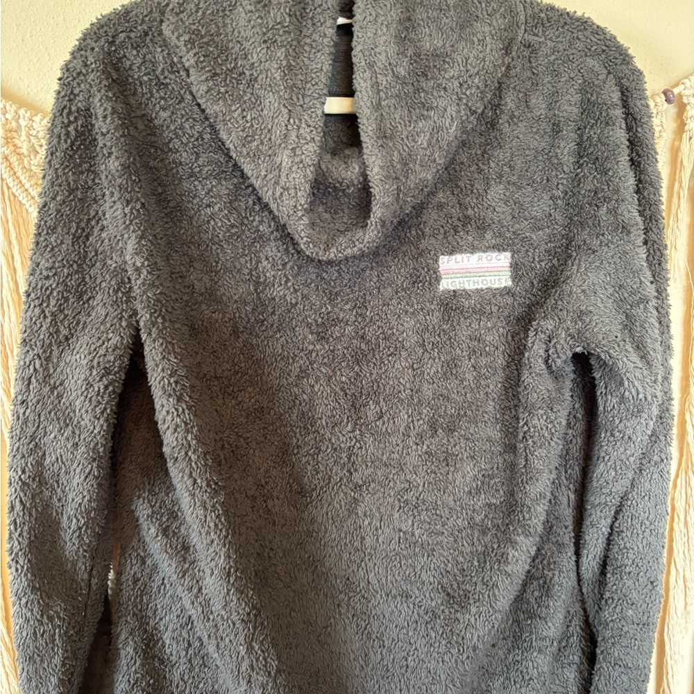 Charcoal Gray Cowl Neck Sweater with Plush Texture